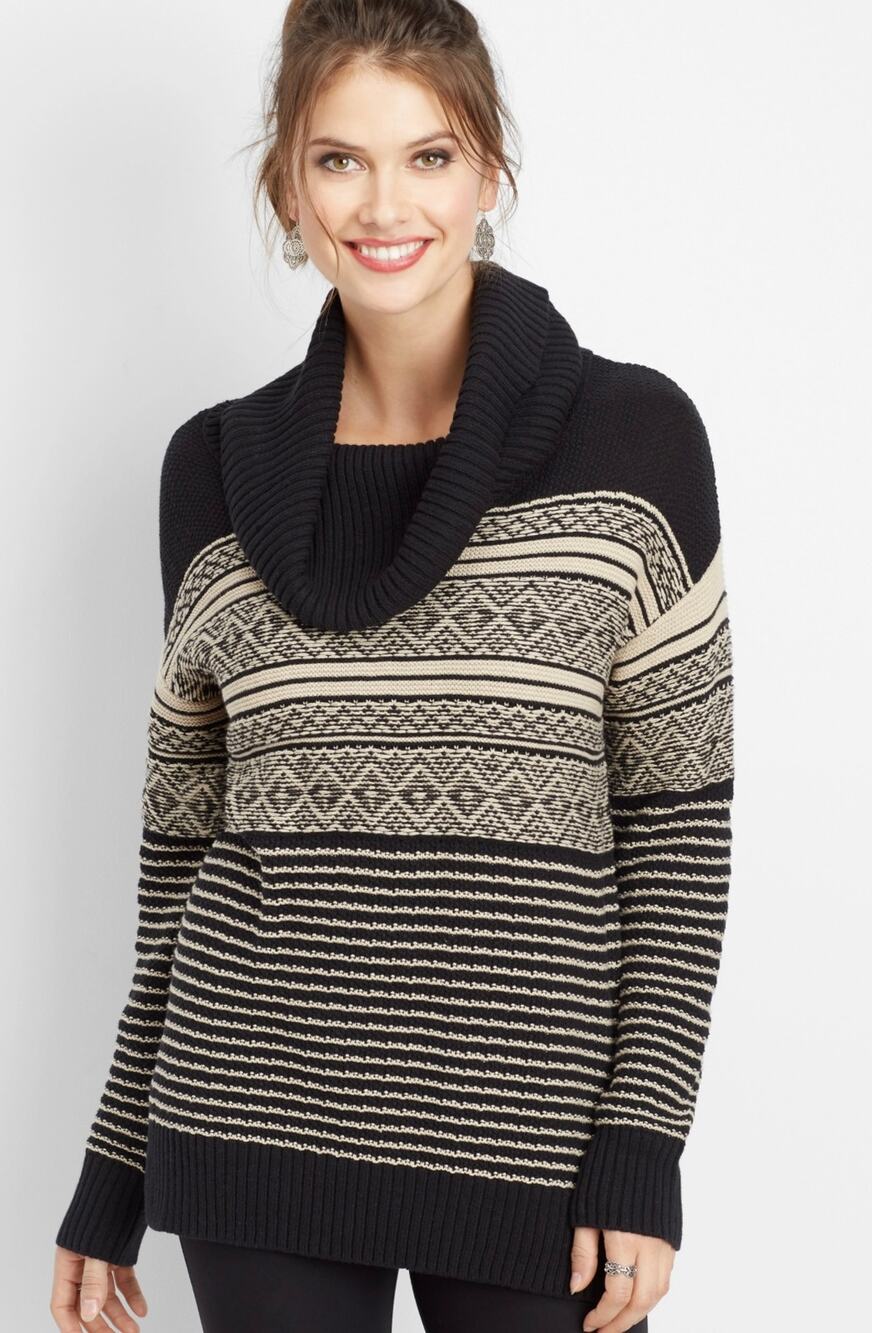 Maurices Patterned Heavy Cowl Neck Tunic Sweater